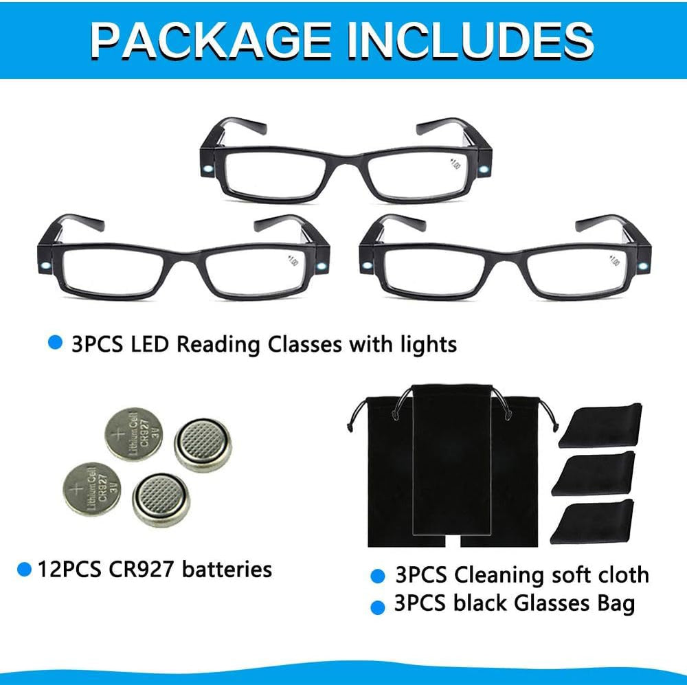 DuanMei Reading Glasses with Light Bright LED Readers w