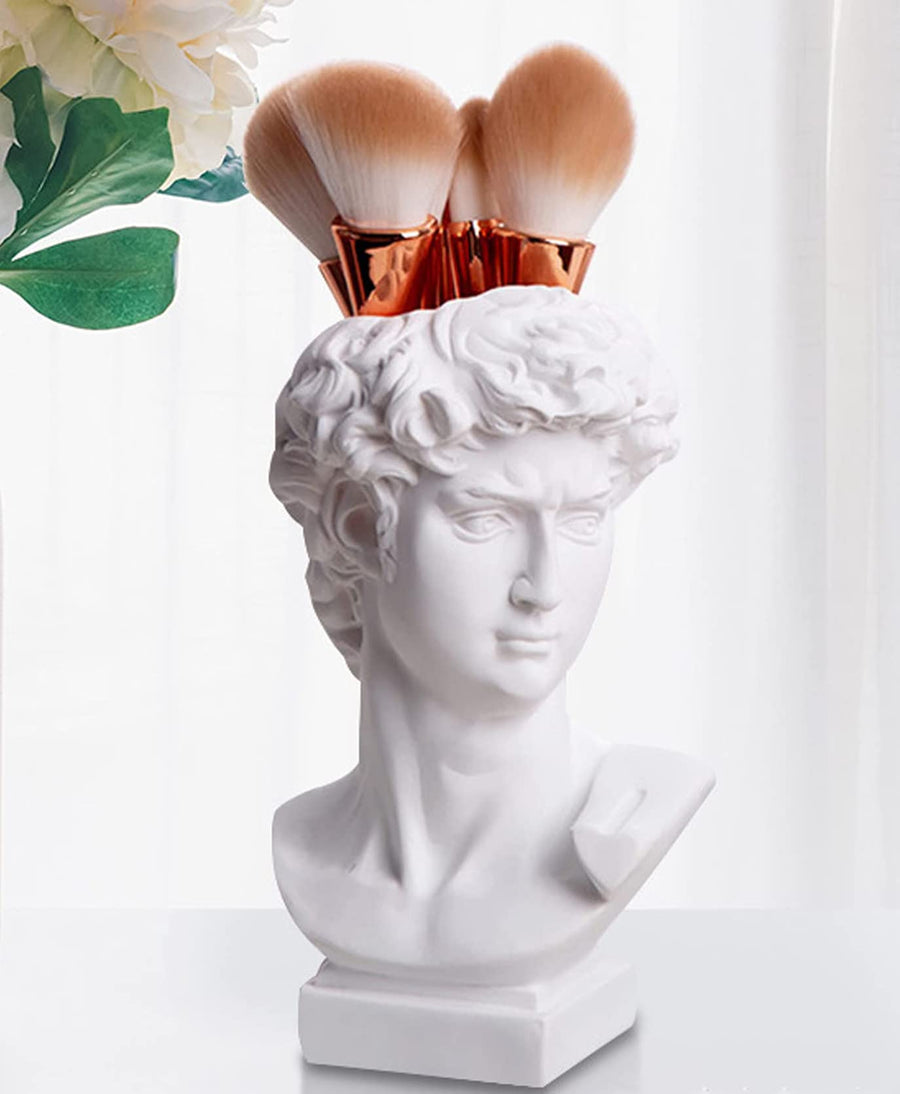 Head Vase, Greek Statue Decor David Heads Planter for Garden and Home, Roman Style Vintage White Flowers Bowl Creative Housewarming Gift 6.5X3.5Inches