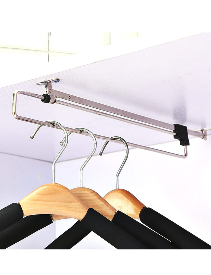 Pull Out Closet Pull-Out Closet Valet Rod Adjustable Wardrobe Clothing Rail Side with Mounting Screw Cold Rolled Steel Black Silver Wardrobe Closet Hangers,Retractable 12-Inches,Quantity-2