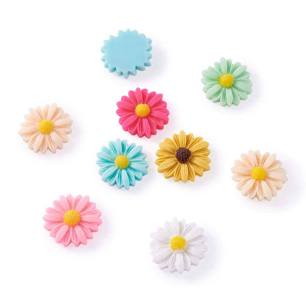 20Pcs Flatback Resin Daisy Flower Cabochons Deco 23x22mm Random Mixed Colors Undrilled Floral Cameo Charms for Scrapbooking Embellishments Craft Jewelry Making