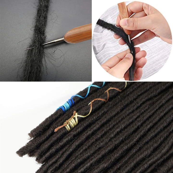 8PCS Dreadlock Crochet Hooks for Hair, Dreadlocks Crochet Needles(0.5mm+0.7mm) with Wood Beads, Dreadlock Needle Tools for Braid Craft, Dreadlock Accessories for Braiding Hair