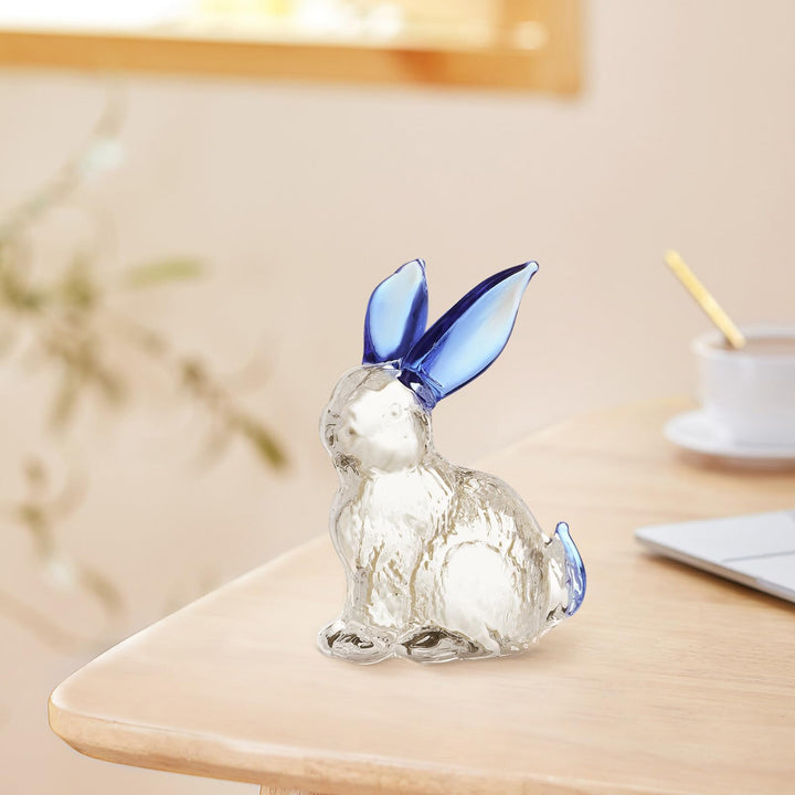 2Pcs Easter Bunny Figurines, Crystal Rabbit Statue Blown Glass Animal Collectibles for Easter Decor, Home Office Desktop Art Ornament