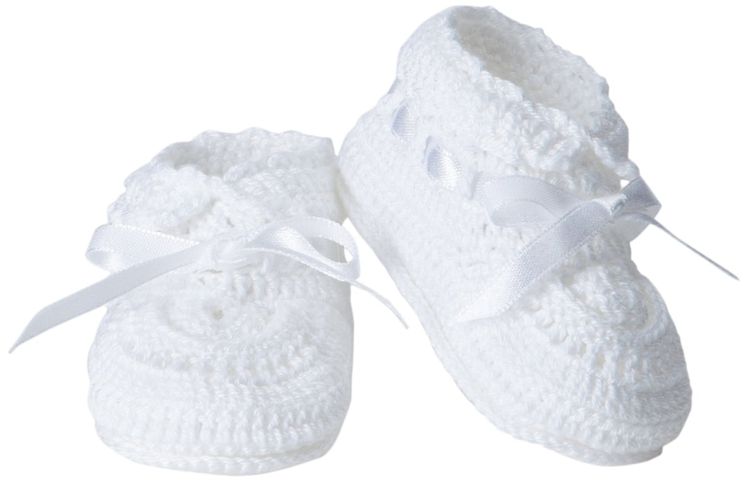 Baby Girls&#39; Hand Crochet Bootie, White, Newborn (2681)