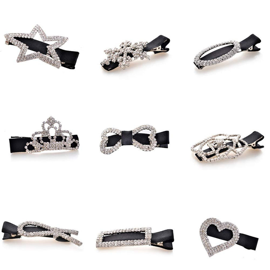 Casualfashion 9Pcs Women Girls Headwear Bling Rhinestone Crystal Hair Clip Alligator Duckbill Barrette Hairpin Hair Beak Concorde Clip Slide Assorted Patterns (Silver Tone)