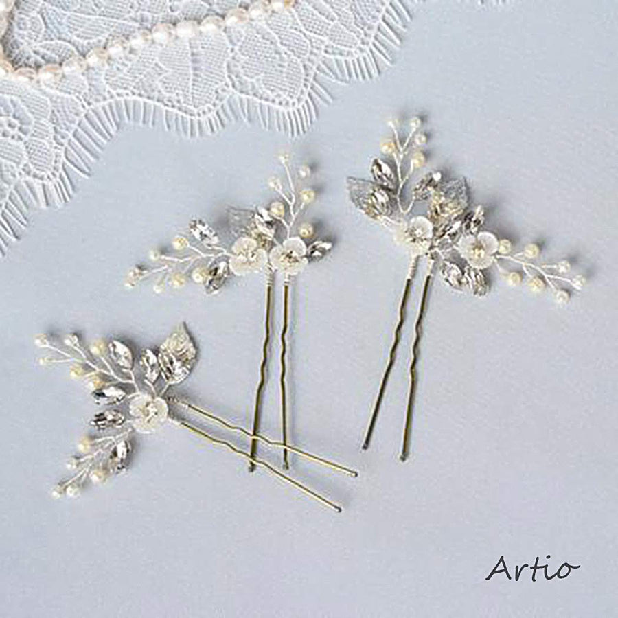 Jakawin Bride Wedding Flower Hair Pins Silver Bridal Hair Accessories Pearl Hair Piece for Women and Girls 3PCS HP035