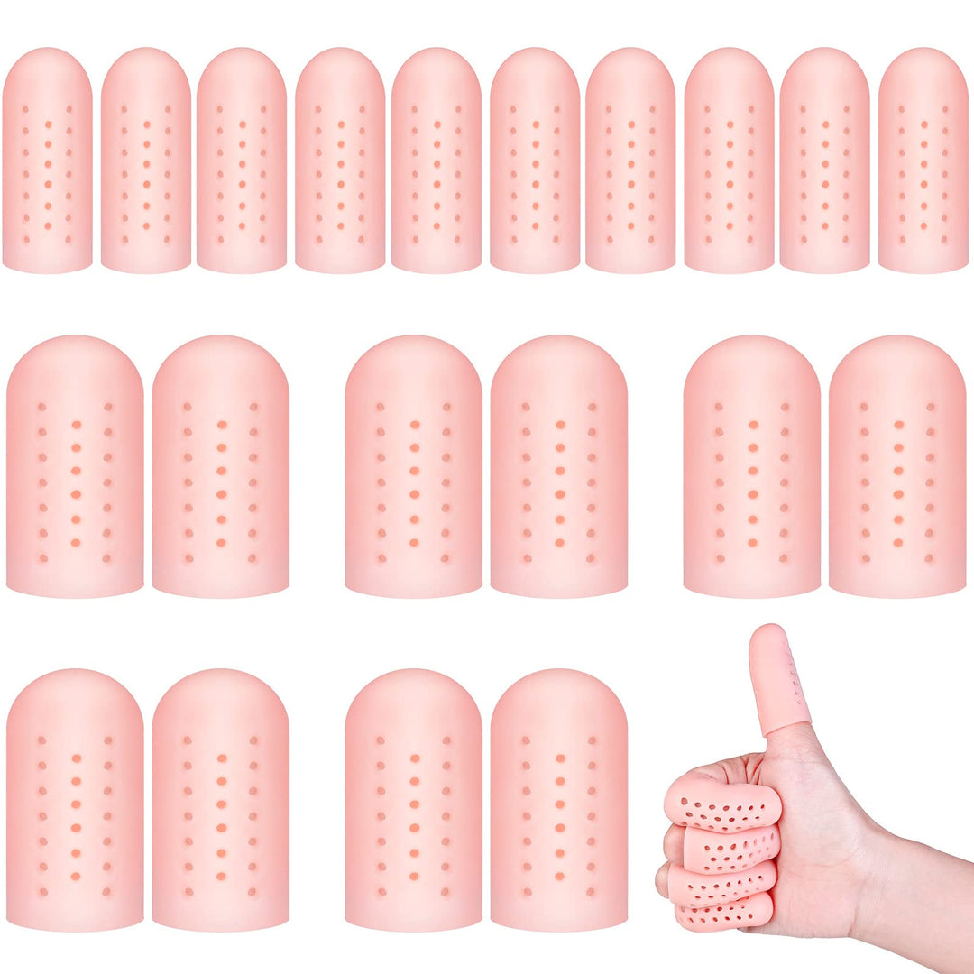 20 Pieces Silicone Finger Protectors Finger Caps with Holes for Wound, Breathable Finger Cots Finger Cover Sleeves for Finger Cracking, Eczema, Trigger Finger, Blisters, Corn, Broken Toe (Nude Color)