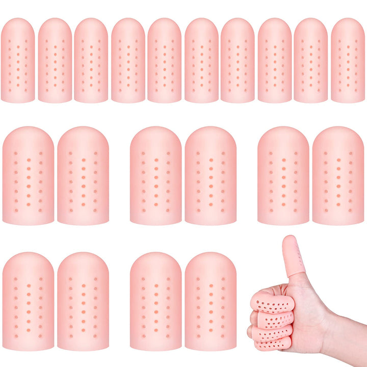 20 Pieces Silicone Finger Protectors Finger Caps with Holes for Wound, Breathable Finger Cots Finger Cover Sleeves for Finger Cracking, Eczema, Trigger Finger, Blisters, Corn, Broken Toe (Nude Color)