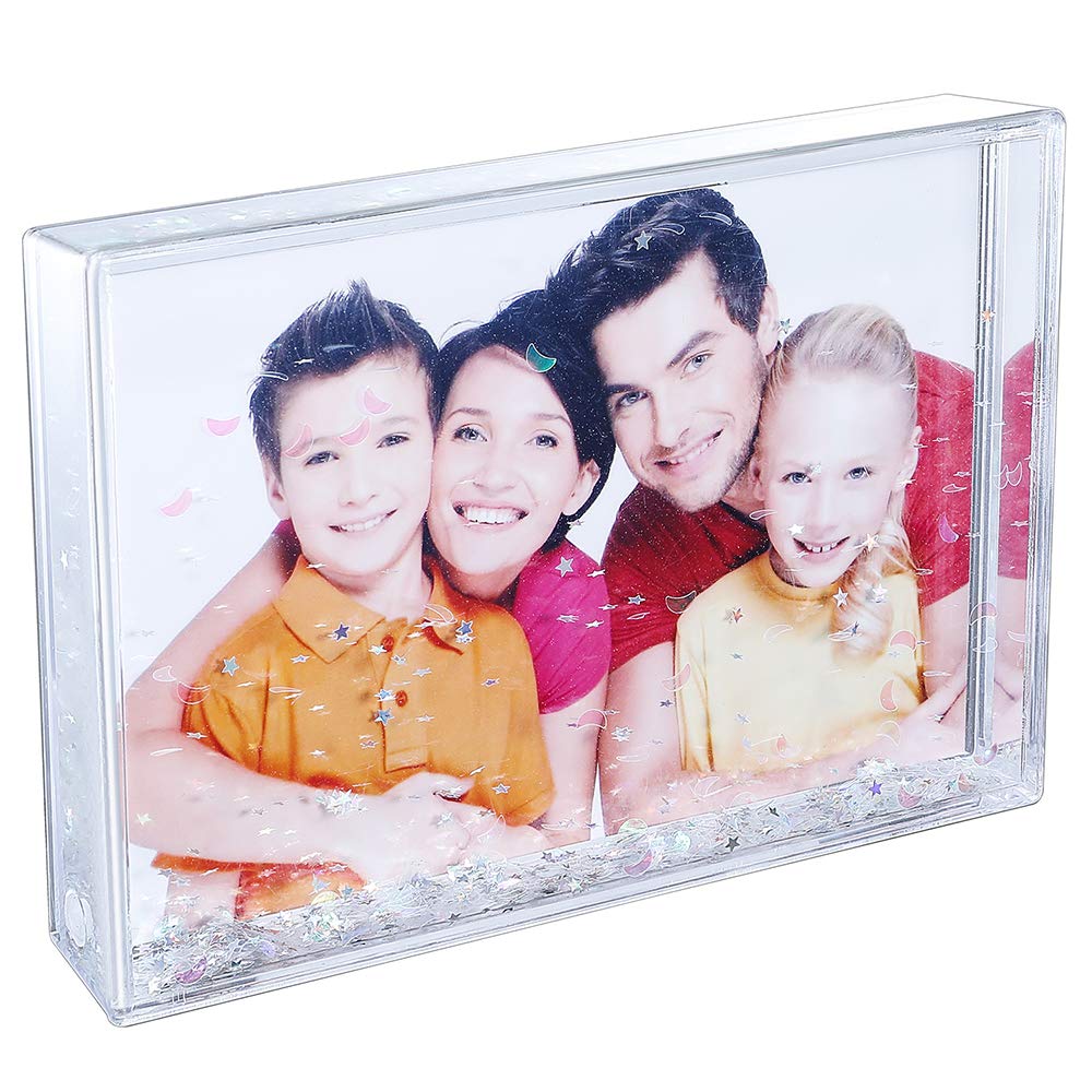 Glitter Picture Frames Acrylic Friends Family Snow Globe Photo Frame Gifts (4x6 Silver)