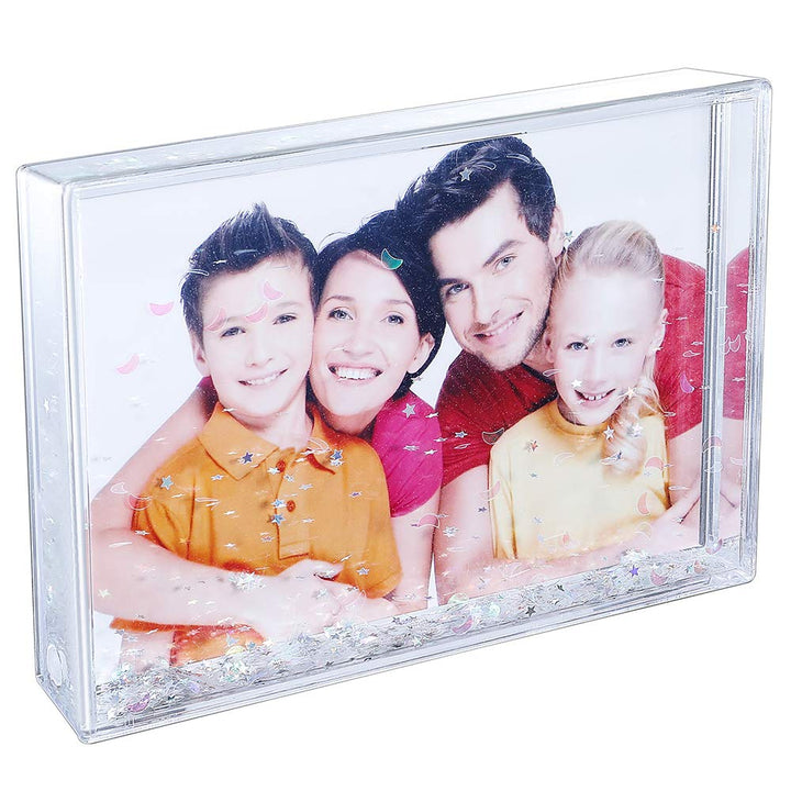 Glitter Picture Frames Acrylic Friends Family Snow Globe Photo Frame Gifts (4x6 Silver)