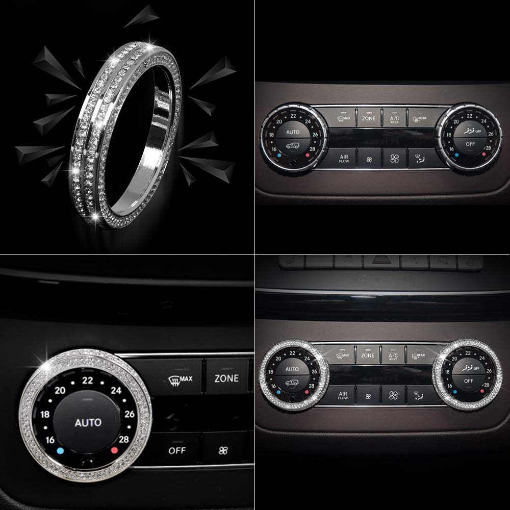 Bling Air Conditioner Switch Knob Cover for Mercedes Crystal Metal Air Conditioning Knob Decor Covers Fit for Mercedes-Benz C-Class E-Class CLA CLS GLA GLK GLC GLS GLE 2 Pack