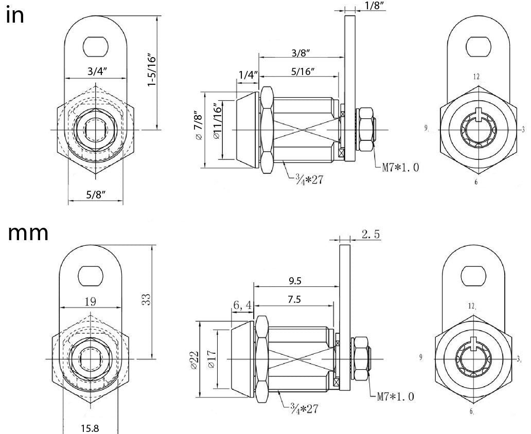Security 2400AXS-KA Tubular Cam Lock with 3/8 Cylinder and Chrome Finish, Keyed Alike