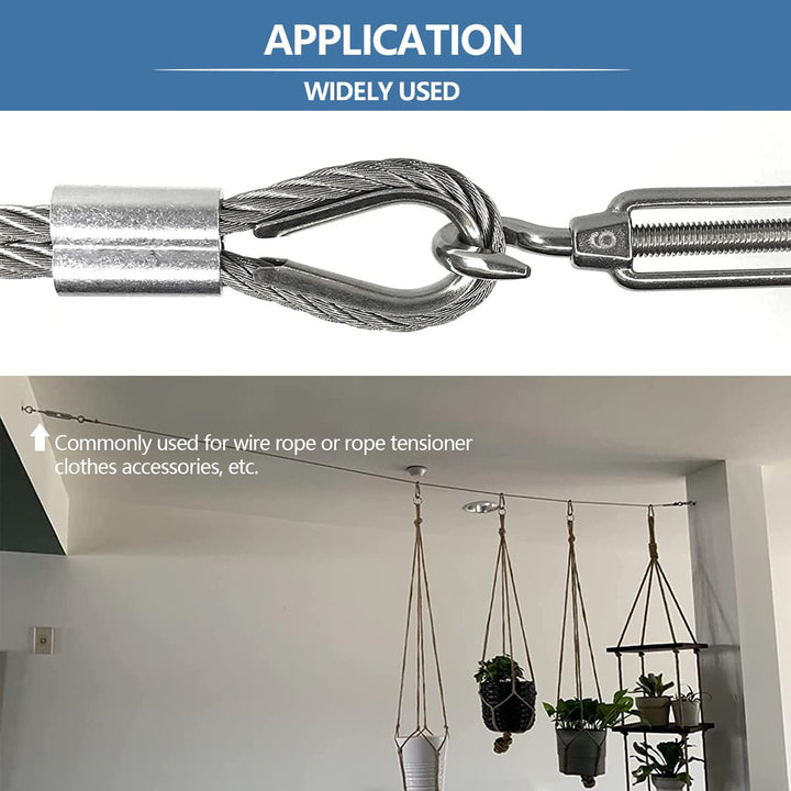 M4 Turnbuckle Hook and Eye 304 Stainless Steel Wire Rope Tensioner, 6Pcs