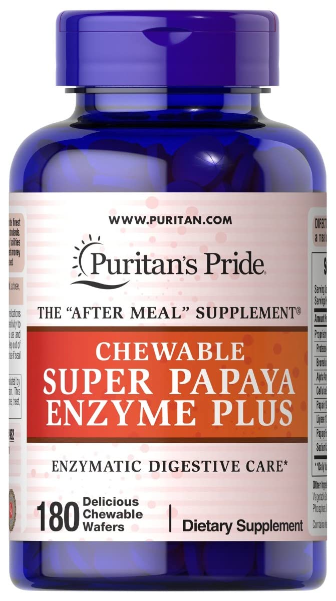 Puritan&#39;s Pride Chewable Super Papaya Enzyme Plus, 180 Count
