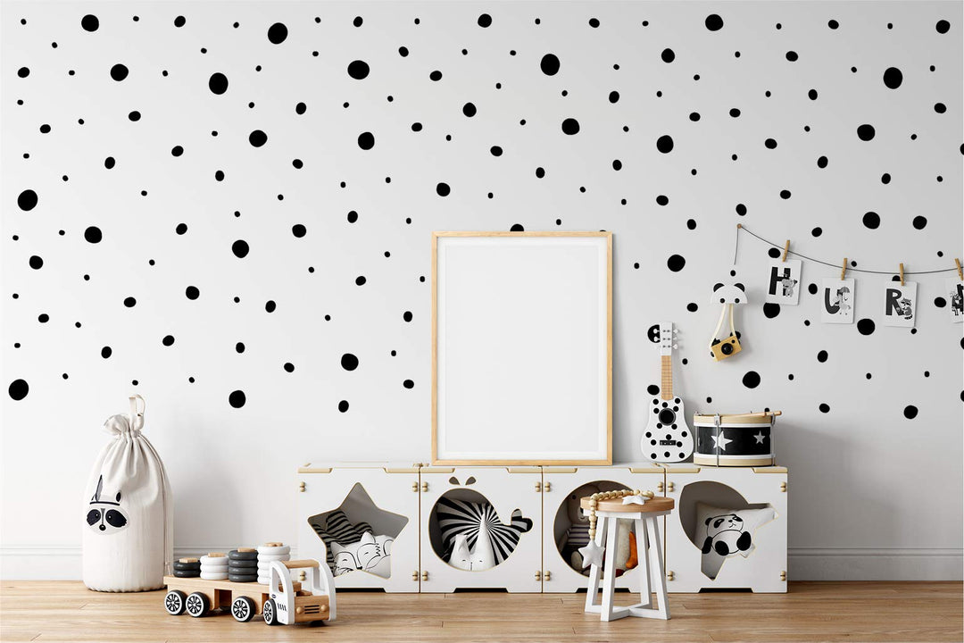 | Hand Drawn Blobs &amp; Dots Dalmatian Irregular Shape Home Nursery Decoration Polka Dot Removable Wall Art Vinyl Decal Stickers | (Pack of 152) (Black)