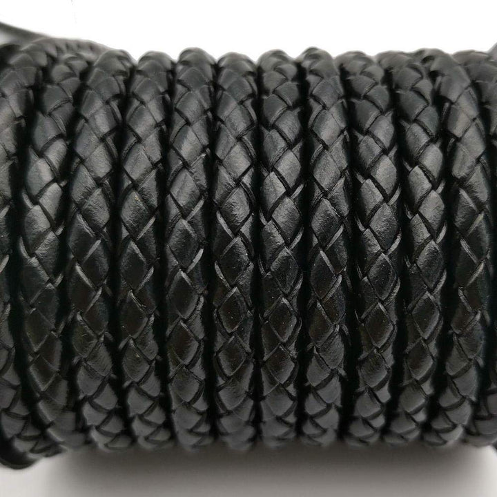 3 Yards Braided Leather Strap Black 5mm Round Regenerated Leather Cord for Bracelet Making