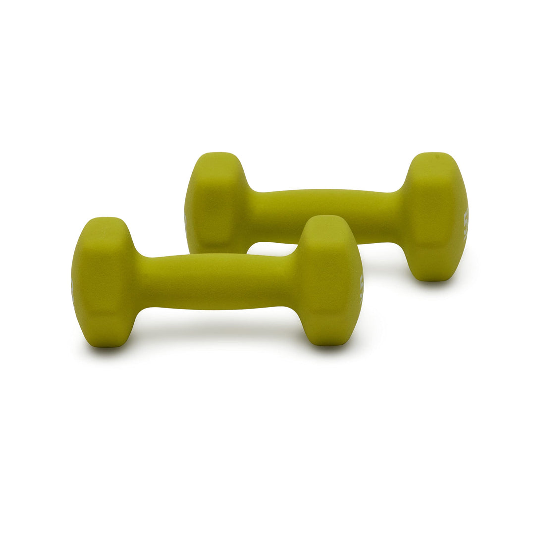 Amazon Basics Neoprene Dumbbell Hand Weights for Exercise and Muscle Toning, Strength Training, 5 lbs Each, Green, Set of 2