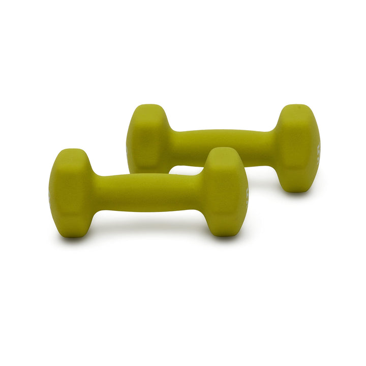 Amazon Basics Neoprene Dumbbell Hand Weights for Exercise and Muscle Toning, Strength Training, 5 lbs Each, Green, Set of 2