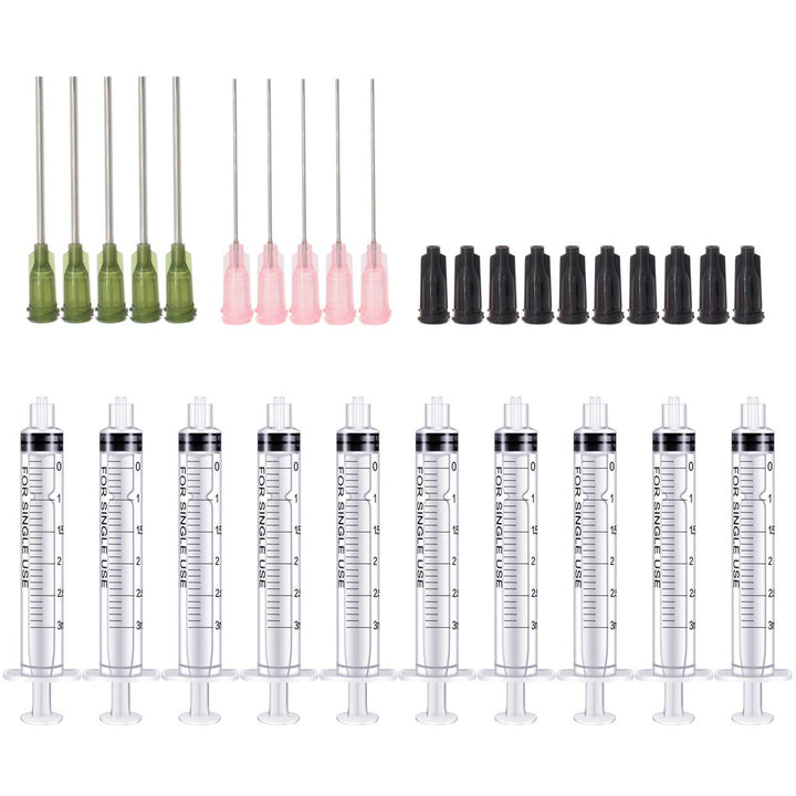 10 Pack - 3ml Syringe with 14Ga 20Ga 1.5 Inch Luer Lock Blunt Dispensing Needle