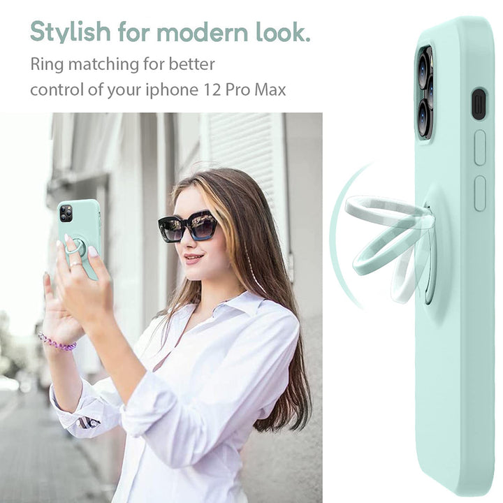 Compatible with iPhone 12 Pro Max Phone Case 6.7 inch with Ring Kickstand | Super Soft Microfiber Lining | Anti-Scratch Full-Body Shockproof Protective Case for iPhone 12 Pro Max - Mint