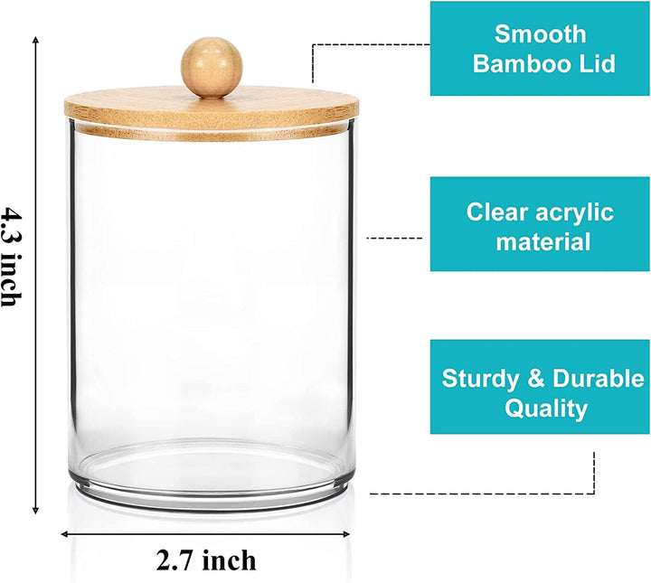 4 Pack Qtip Holder Bathroom Organizer Set, Acrylic Dispenser for Cotton Ball, Cotton Swab, Cotton Round Pads, Dental Floss Sticks