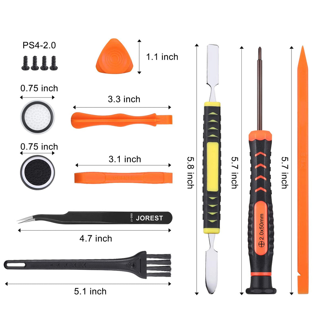 JOREST Cleaning Repair Tool Kit for PS3 PS4 PS5, with PH00 PH0 PH1 and T8 Torx Security Screwdriver, Crowbars, Tweezers, Brush, Grip Caps, Screws, Accessories for PS3/4/5 Controller and Console