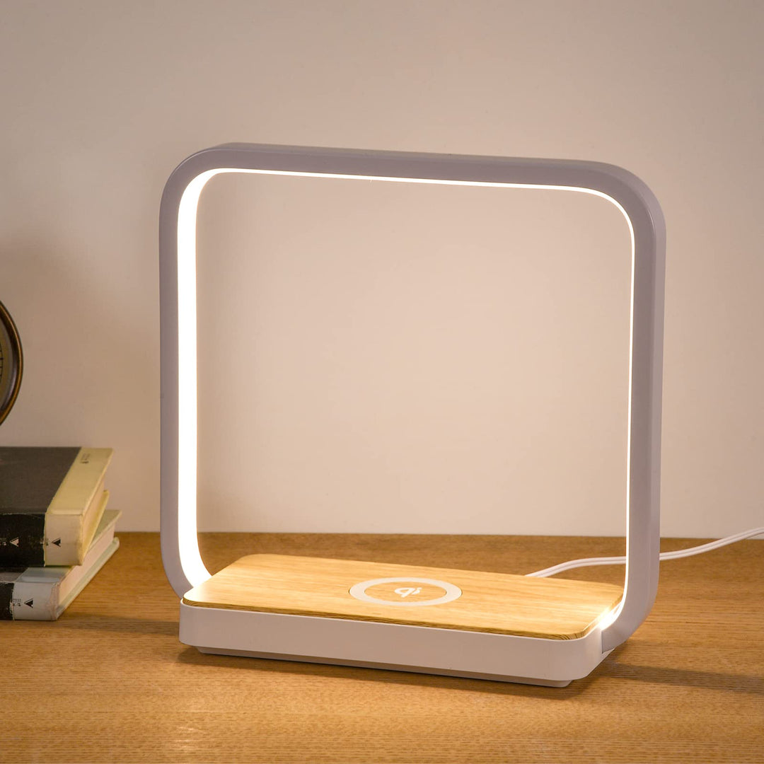 Bedside Lamp Qi Charger LED Desk Lamp with Touch Control 3 Light Hues,Table Lamp Eye-Caring Reading Light for Kids, Adults, Home, Dorm and Office,Wireless Charge for All Qi Devices