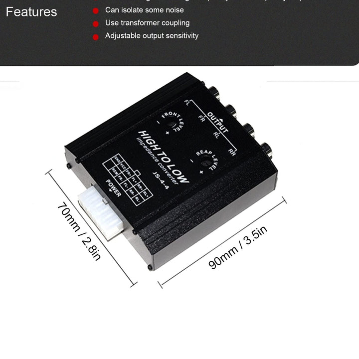Audio Converter, 12V 4 Channel Audio Impedance Converter High to Low Line Car Stereo Radio Speaker Frequency for Hosts Without Low Frequency (RCA) Output