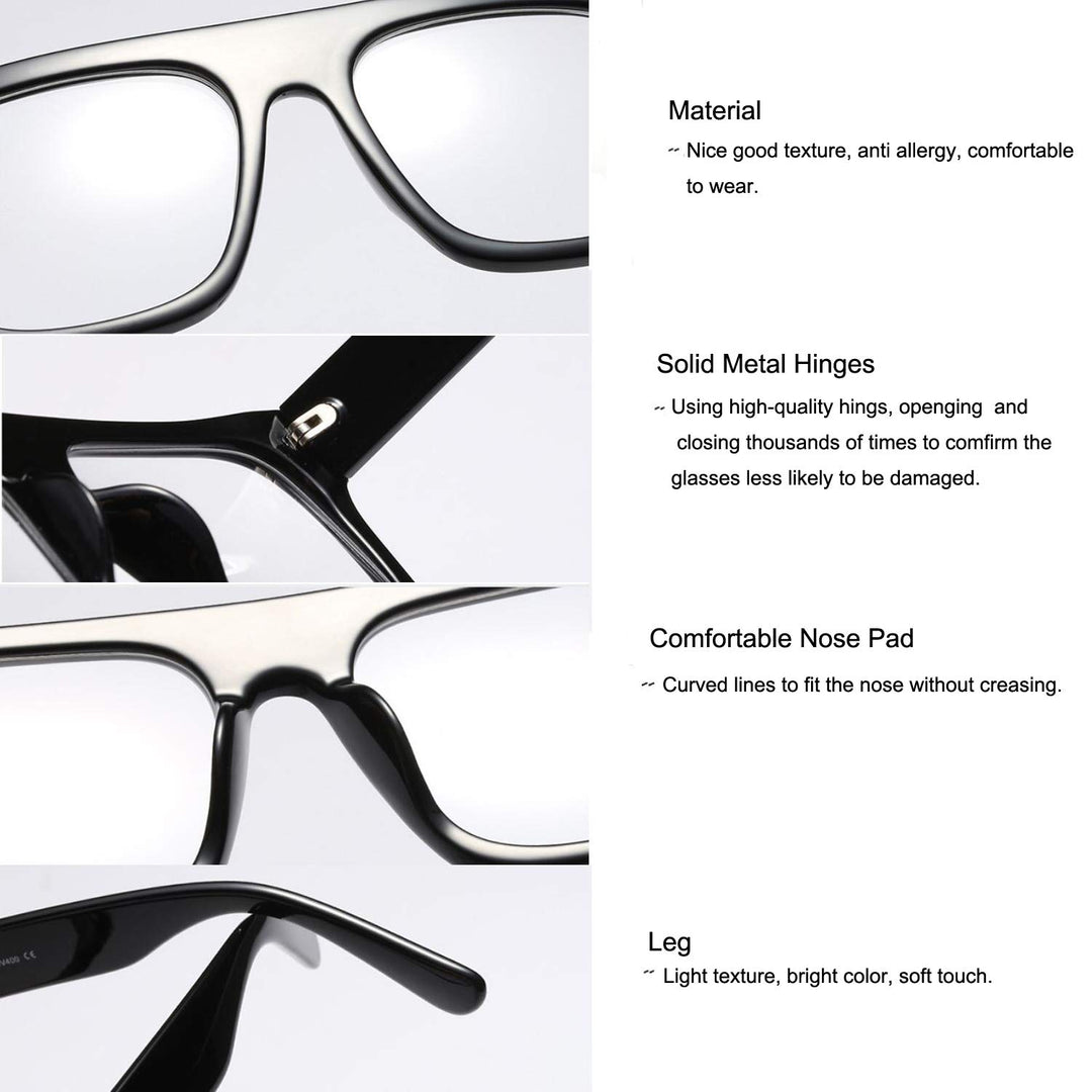 Allt Unisex Oversized Square Optical Eyewear Non-prescription Eyeglasses Flat Top Clear Lens Glasses Frames (Black)