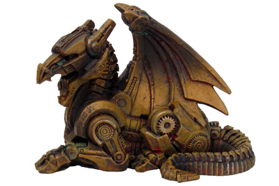 3.5 Inch Steampunk Sitting Winged Dragon Resin Statue Figurine