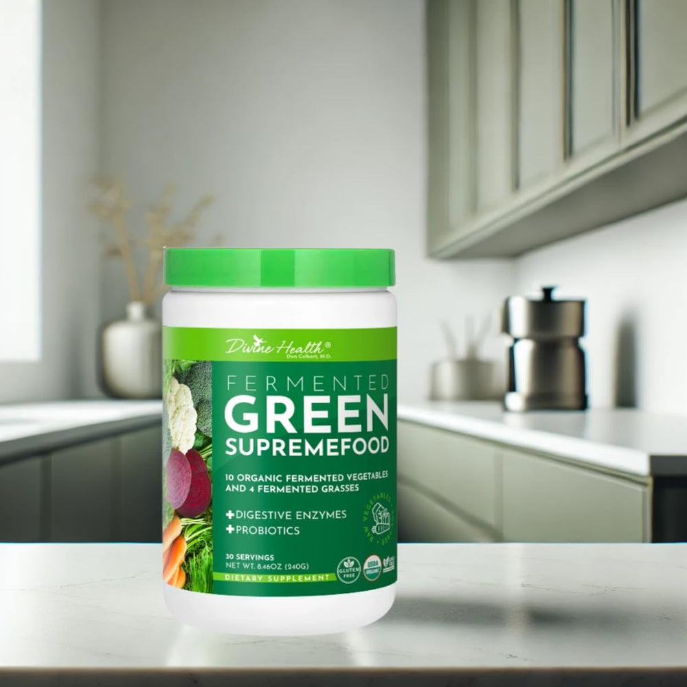 Fermented Green Supremefood | 14 USDA Organic & Fermented Vegetables and Grasses | Probiotics | Enzymes | Apple Cinnamon Flavor | 30 Servings | 240g
