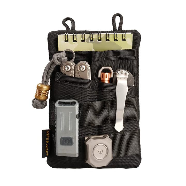 VE3 Tool Pouch Pocket Organizer, Nylon Tool Belt Pouch with 4 Pockets Tool Storage EDC Pouch for Flashlight/Pocket Knife, Tactical Pen, Notebook (Black)