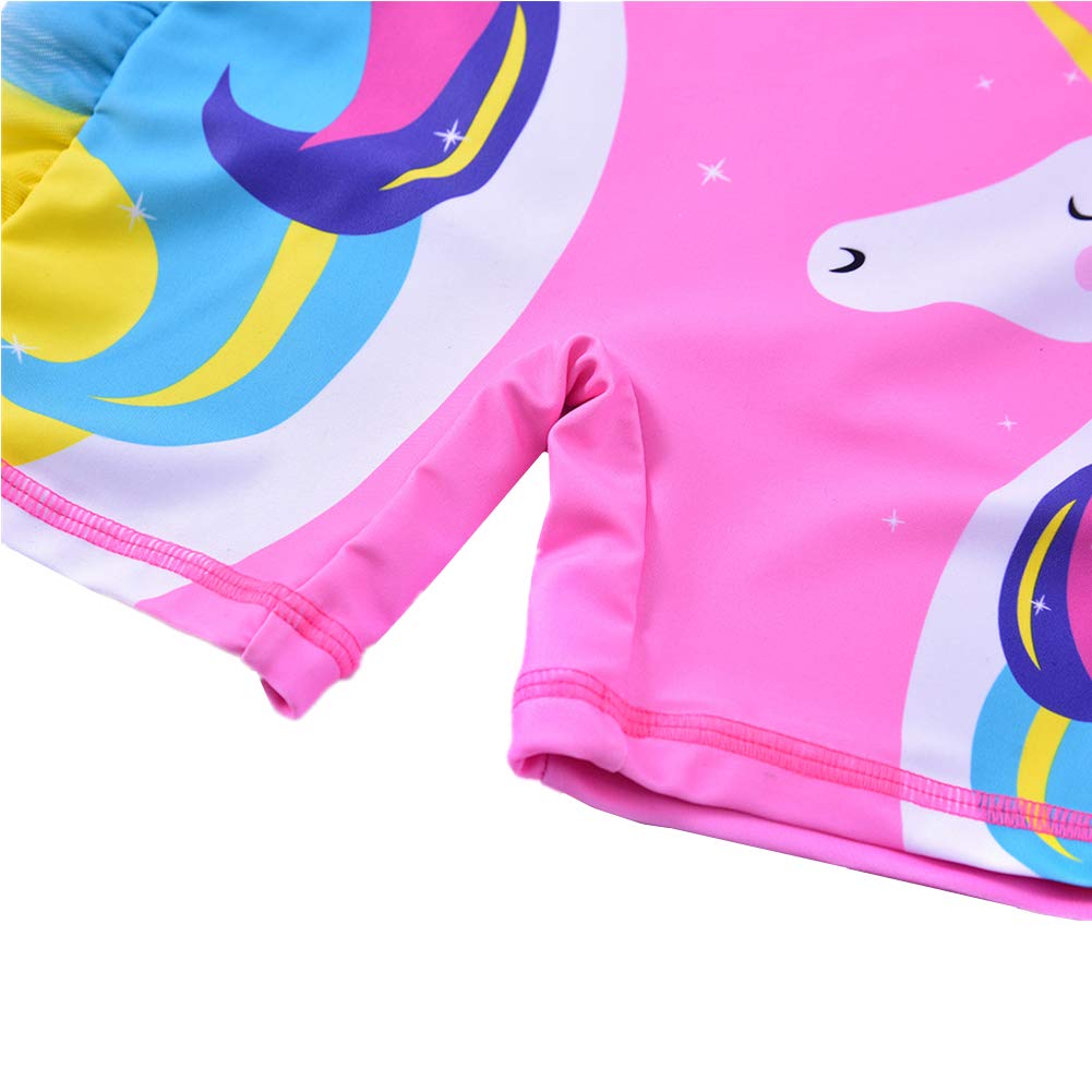 Baby Girl One Piece Swimsuit Sunsuit Long Sleeve Swimwear Rash Guard Toddler Kid Unicorn Bathing Suit Zip with Hat (4 Years/100) Pink
