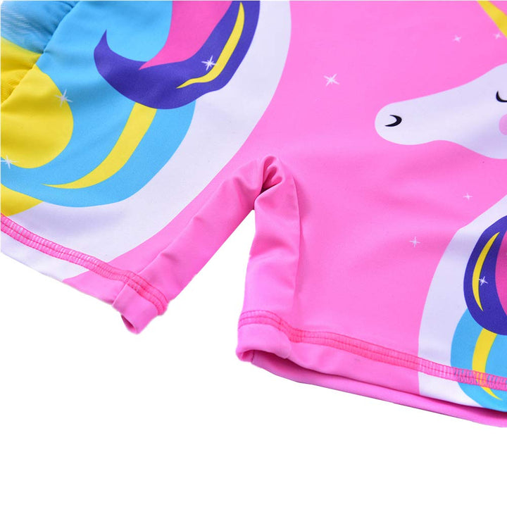 Baby Girl One Piece Swimsuit Sunsuit Long Sleeve Swimwear Rash Guard Toddler Kid Unicorn Bathing Suit Zip with Hat (4 Years/100) Pink