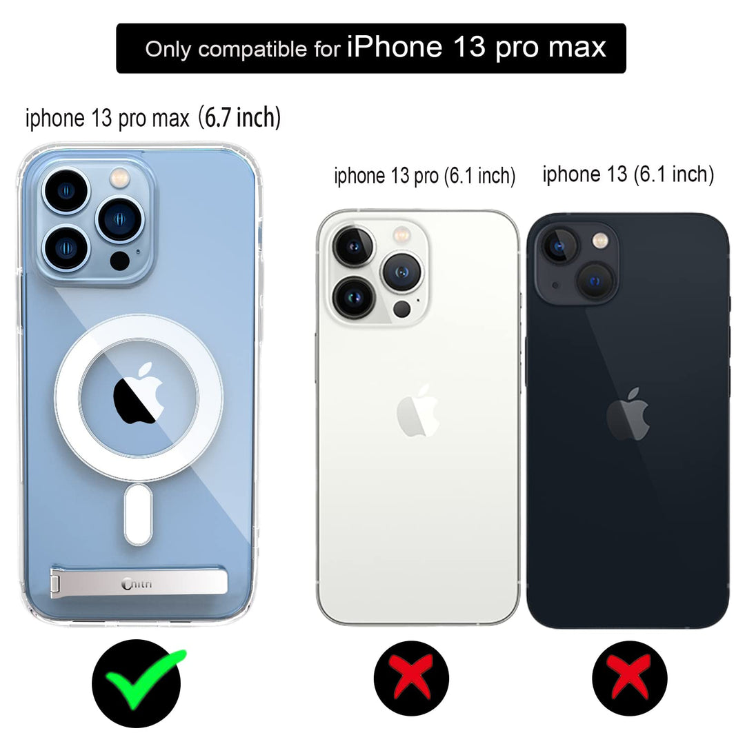 for iPhone 13 Pro Max Case Clear, [Three-Way Stand Magnetic Case] Compatible with MagSafe Charger [with Metal Kickstand] Transparent Hard PC Back Slim Shockproof Protective Case