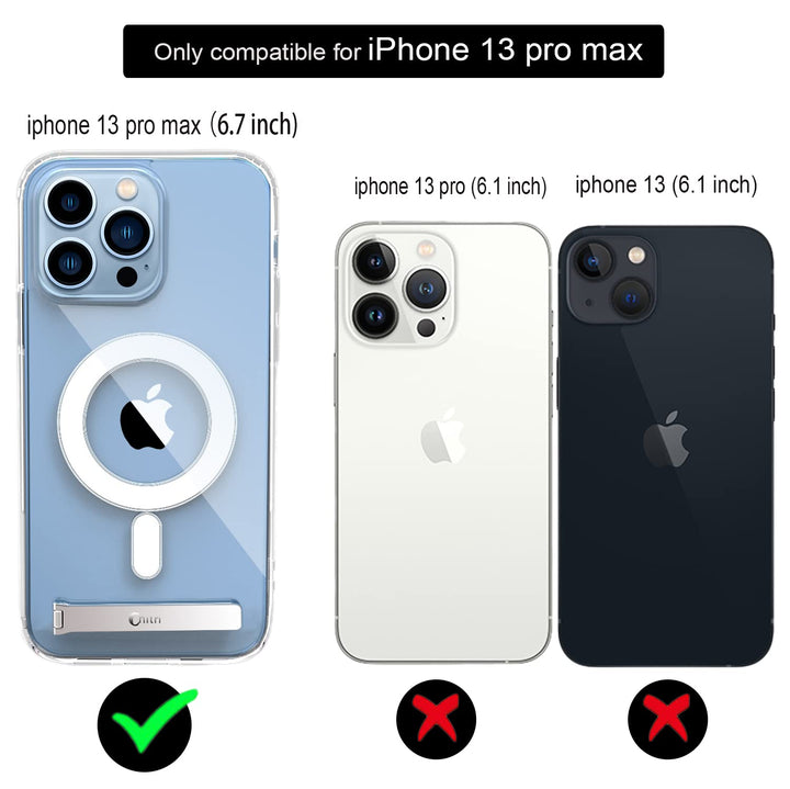 for iPhone 13 Pro Max Case Clear, [Three-Way Stand Magnetic Case] Compatible with MagSafe Charger [with Metal Kickstand] Transparent Hard PC Back Slim Shockproof Protective Case