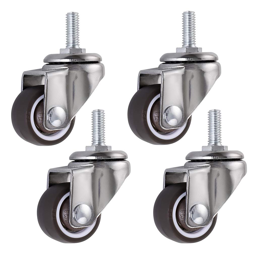 4 Pcs 1 Swivel Stem Threaded Casters, TPE Mute Caster Wheel M6 ×15, Replacement for Carts Trolley, Baby Bed, Furniture Cabinet, Table, Total Load Capacity 99Lbs