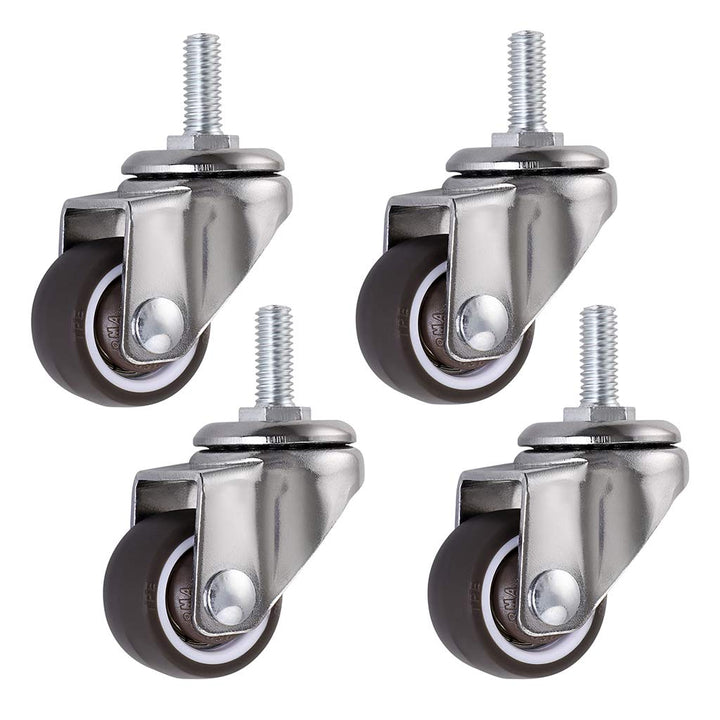 4 Pcs 1 Swivel Stem Threaded Casters, TPE Mute Caster Wheel M6 ×15, Replacement for Carts Trolley, Baby Bed, Furniture Cabinet, Table, Total Load Capacity 99Lbs