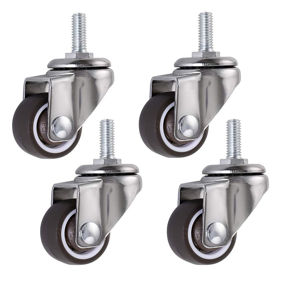 4 Pcs 1 Swivel Stem Threaded Casters, TPE Mute Caster Wheel M6 ×15, Replacement for Carts Trolley, Baby Bed, Furniture Cabinet, Table, Total Load Capacity 99Lbs