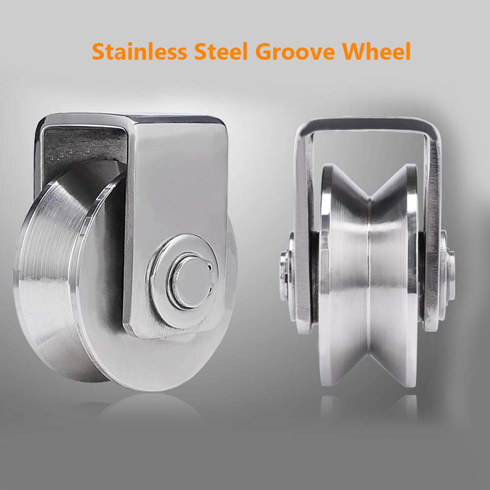 3in V Groove Wheel Stainless Steel Groove Wheel Heavy Duty Track Wheel Rigid Caster Sliding Gate Roller Wheel Double Bearing for Swing Sliding Gate