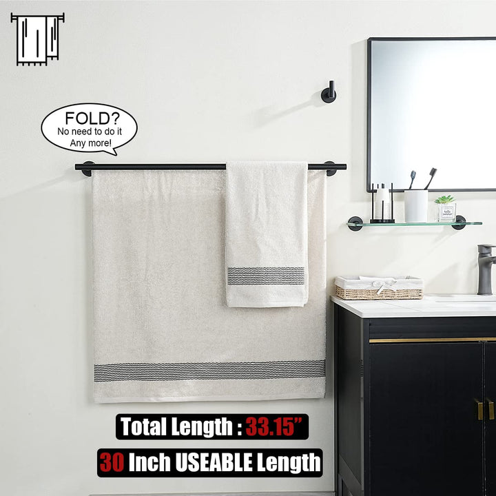 Double Bath Towel Bar, Matte Black 30 Inch 304 Stainless Steel Thicken 0.8mm Towel Rack for Bathroom, Towel Holder Wall Mount, 33 in Total Length, TB100L30-PB