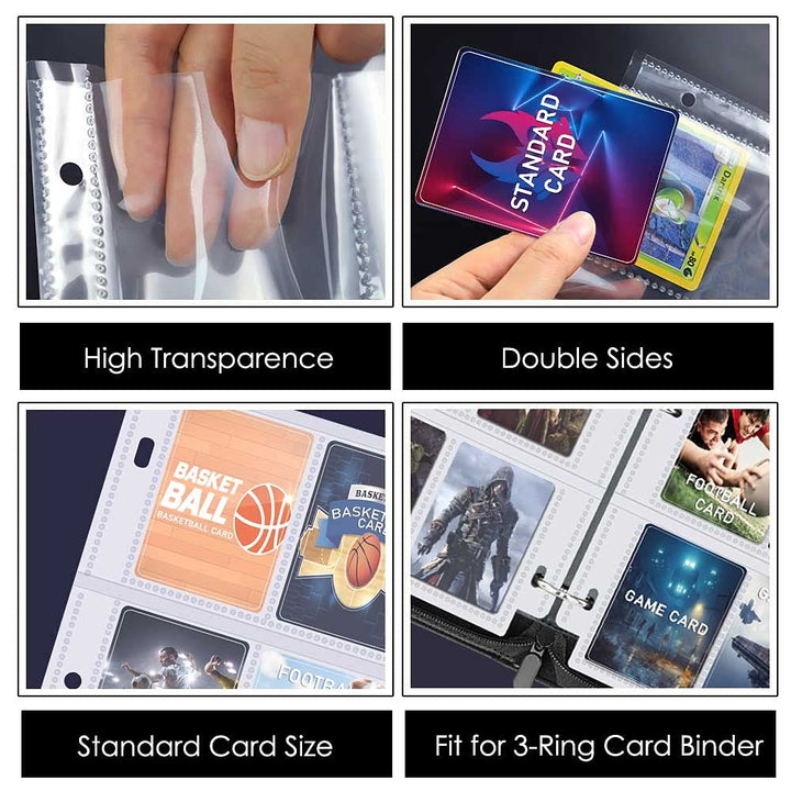 4-Pocket Baseball Card Sleeves Trading Card Binder Sleeves, 320 Pockets Double Sided Baseball Card Protectors Plastic Card Holder Fit for Trading Cards, Sport Cards (Each Page 6.1 × 7.8 inches)