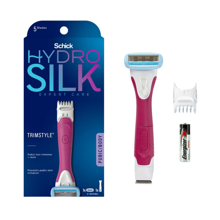 TrimStyle Razor for Women with Bikini Trimmer | 5-Blade Womens Razor with Trimmer, 2-in-1 Waterproof Pubic Hair Trimmer &amp; Razor | 1 Handle &amp; 1 Razor Blade Refill