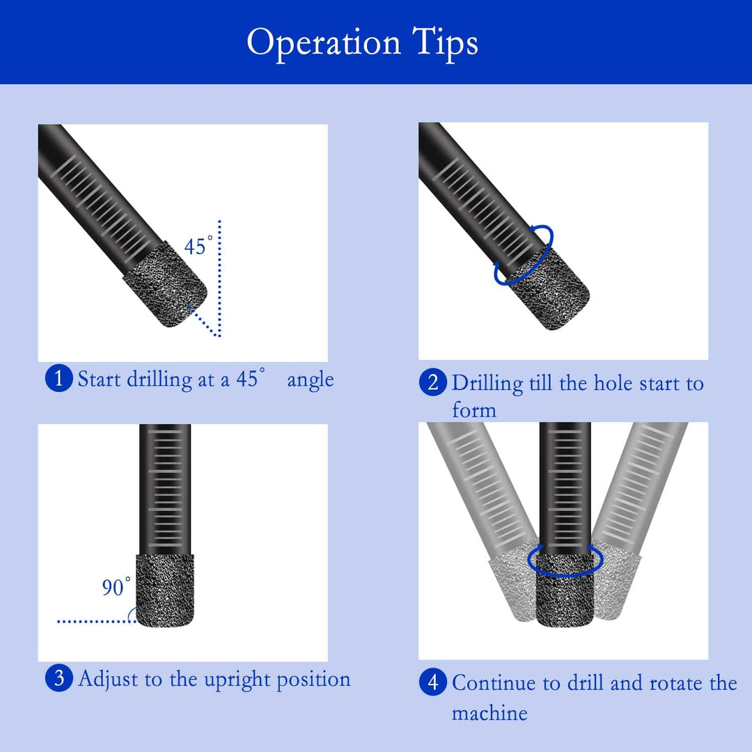 6PC Dry Diamond Drill Bits Set, Diamond Core Drill Bits for Tile Ceramic Granite Marble Porcelain Stone Glass Hard Materials (not for Wood) Round Shank 1/4, 5/16, 3/8, 1/2 inch.