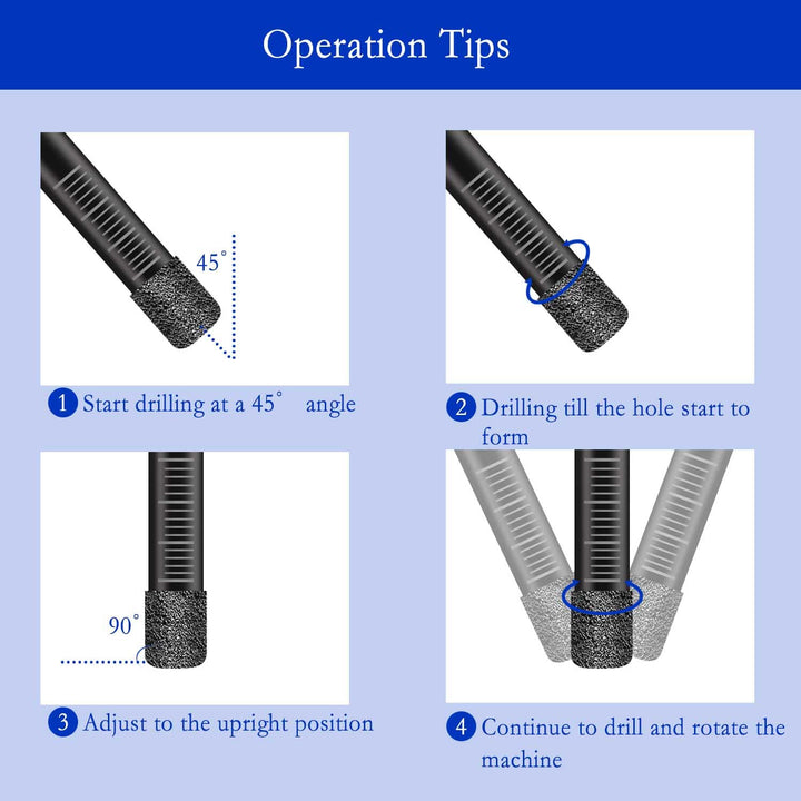 6PC Dry Diamond Drill Bits Set, Diamond Core Drill Bits for Tile Ceramic Granite Marble Porcelain Stone Glass Hard Materials (not for Wood) Round Shank 1/4, 5/16, 3/8, 1/2 inch.