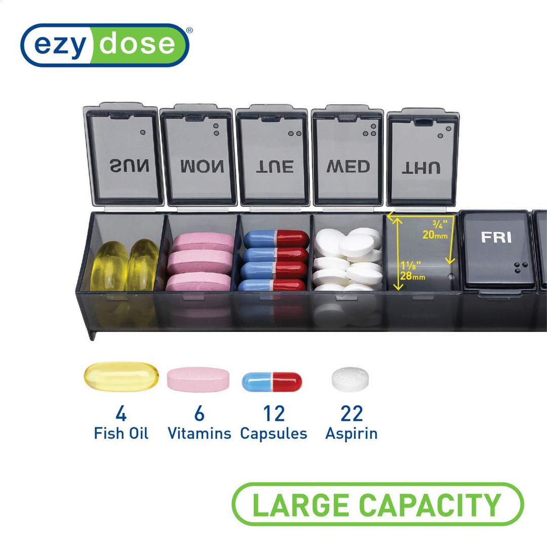 EZY DOSE Travel 7Day Pill Medicine Vitamin Organizer Box Weekly Large Compartments, Purple - Made in the USA