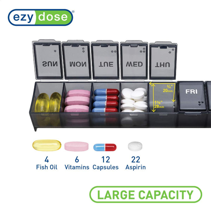 EZY DOSE Travel 7Day Pill Medicine Vitamin Organizer Box Weekly Large Compartments, Purple - Made in the USA