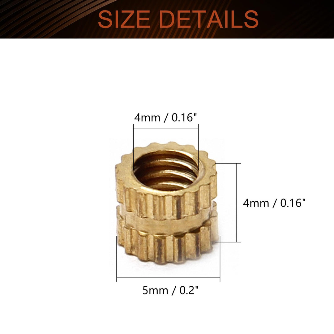 MroMax M4 Knurled Insert Nuts, M4x4x5mm M4 Female Threa