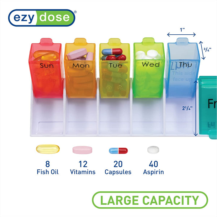 Ezy Dose Ezy Fill (14-day) Pill, Medicine, Vitamin Organizer Box, Detachable Pill Dispenser, Rainbow