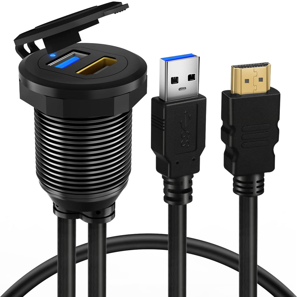 BATIGE USB 3.0 HDMI Car Mount Flush USB Port Cable, All