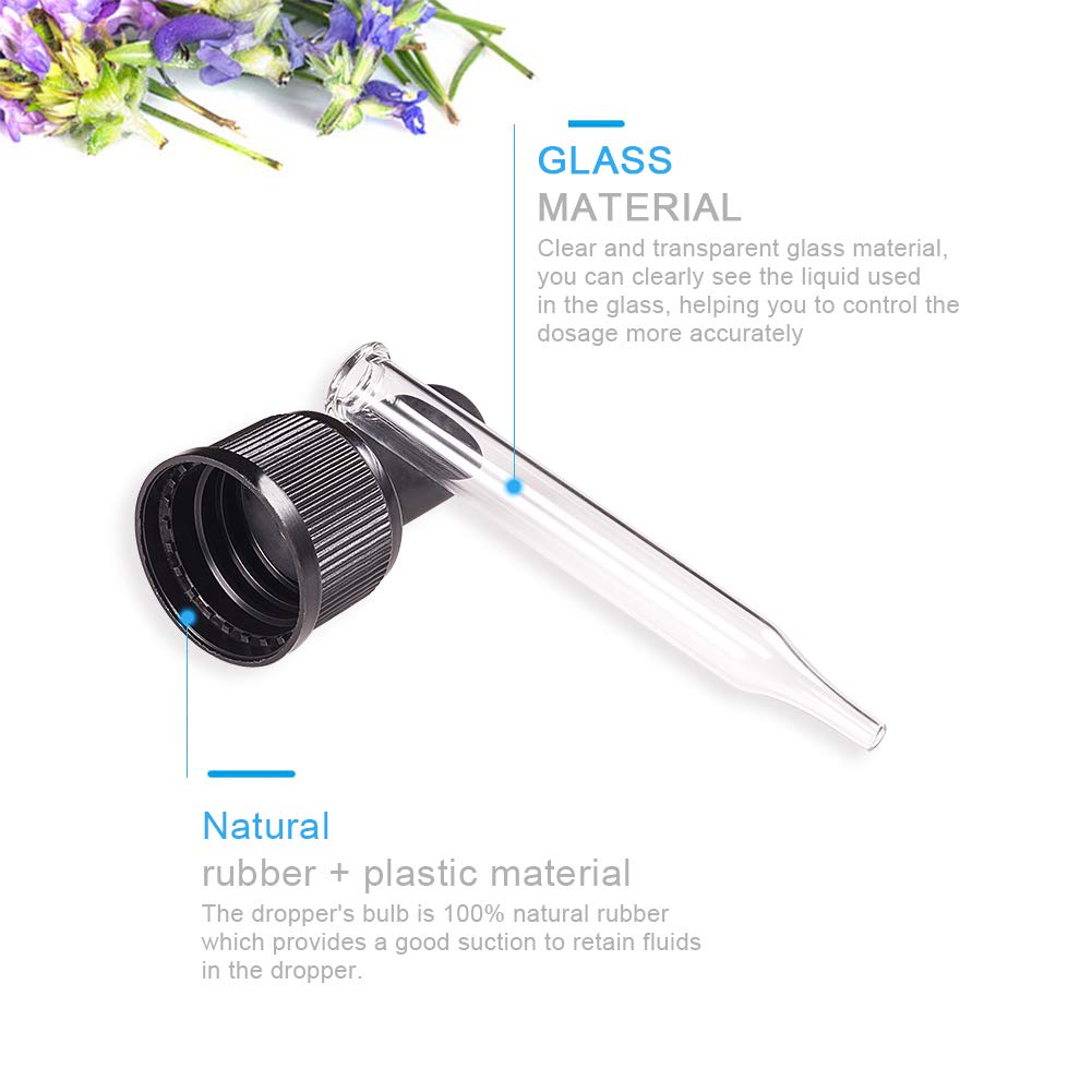 Set of 12, Glass Eye Droppers for Essential Oil 15ml (1/2 Ounce) Pressure Rotating Cover Oil Droppers Pipettes Roller Tops for Essential Oil Bottles